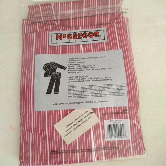 Vintage 1980's Mc Gregor Classics Pajama Set Shirt and Pants Size Small NWT - Picture 4 of 7